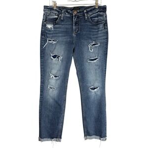 Silver Jeans‎ Co Beau Distressed Ripped Straight Leg Crop Jeans Women's Sz 33x27